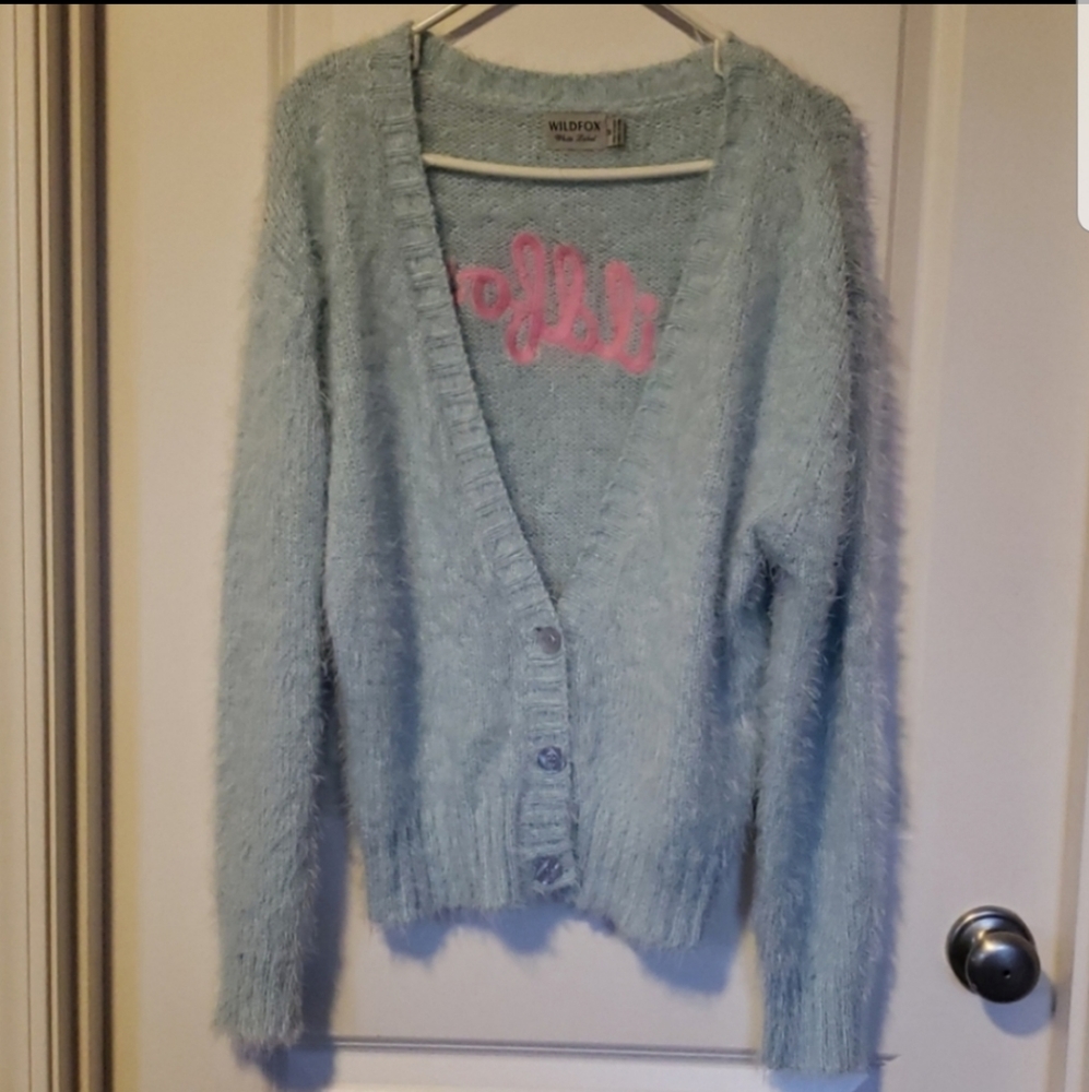 Wildfox Fun Fox Baby Blue Embroidered Cardigan M - Picture 6 of 8